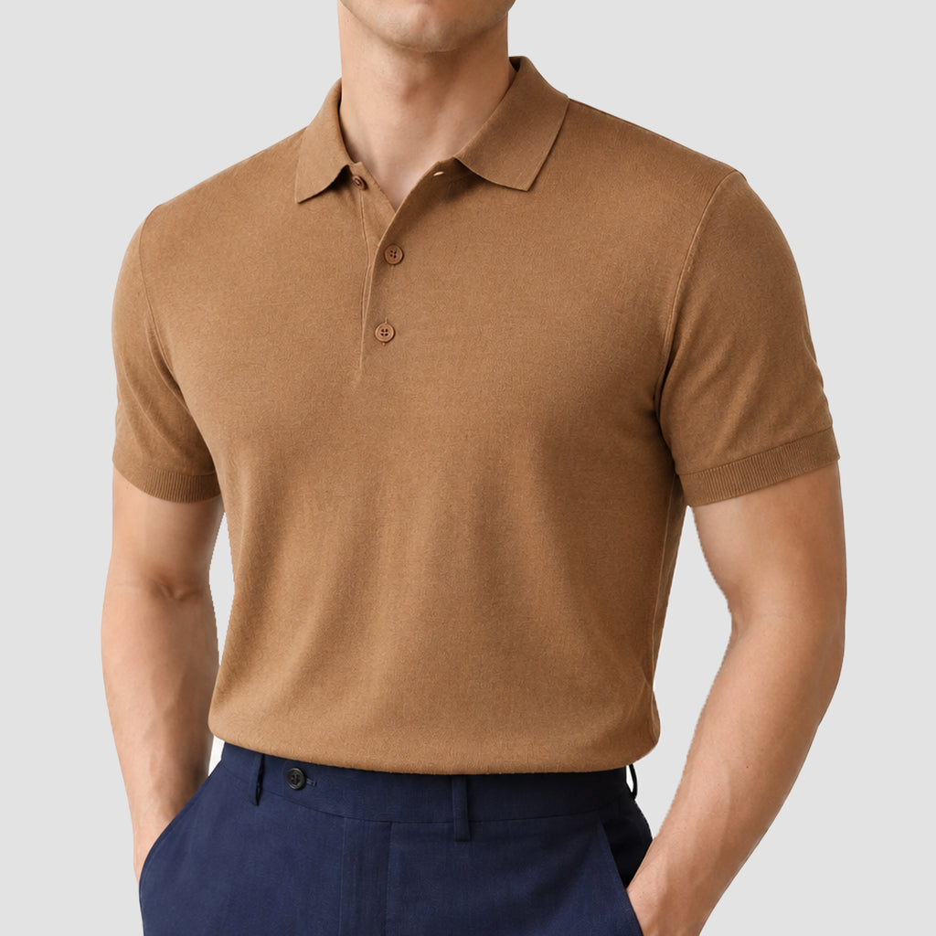 LIGHT WEIGHT KNIT POLO (Brown)